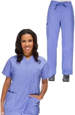 Women's V-Neck Scrub Top & Drawstring Cargo Scrub Pant Set