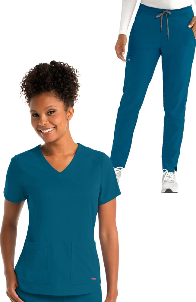 Women's Solid Scrub Top & Track Cargo Scrub Pant 3 Women's Solid Scrub Top & Track Cargo Scrub Pant