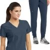 Women's Racer Solid Scrub Top & Boost Jogger Scrub Pant -Medical Nurse Clothing Shop 1 bc 30set 650