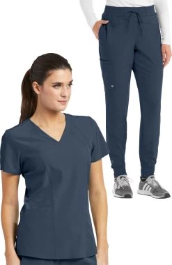 Women's Racer Solid Scrub Top & Boost Jogger Scrub Pant