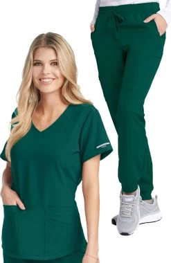 Skechers Women's Vitality V-Neck Solid Scrub Top & Theory Jogger Scrub Pant