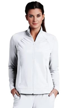 Clearance Women's Stand Collar Zip Up Solid Scrub Jacket