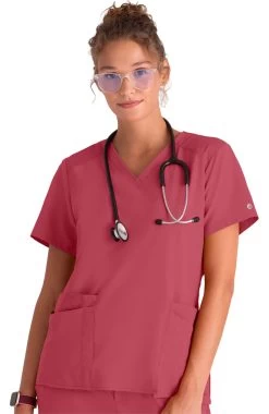 Clearance Women's V-Neck Contrast Mesh Solid Scrub Top