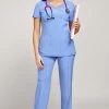 Cherokee Women's Mock Wrap Scrub Top & Straight Leg Scrub Pant Set -Medical Nurse Clothing Shop 1 ck 15seta 650