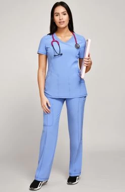Cherokee Women's Mock Wrap Scrub Top & Straight Leg Scrub Pant Set