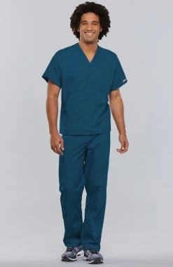 Unisex Durable V-Neck Top & Drawstring Pant Scrub Set