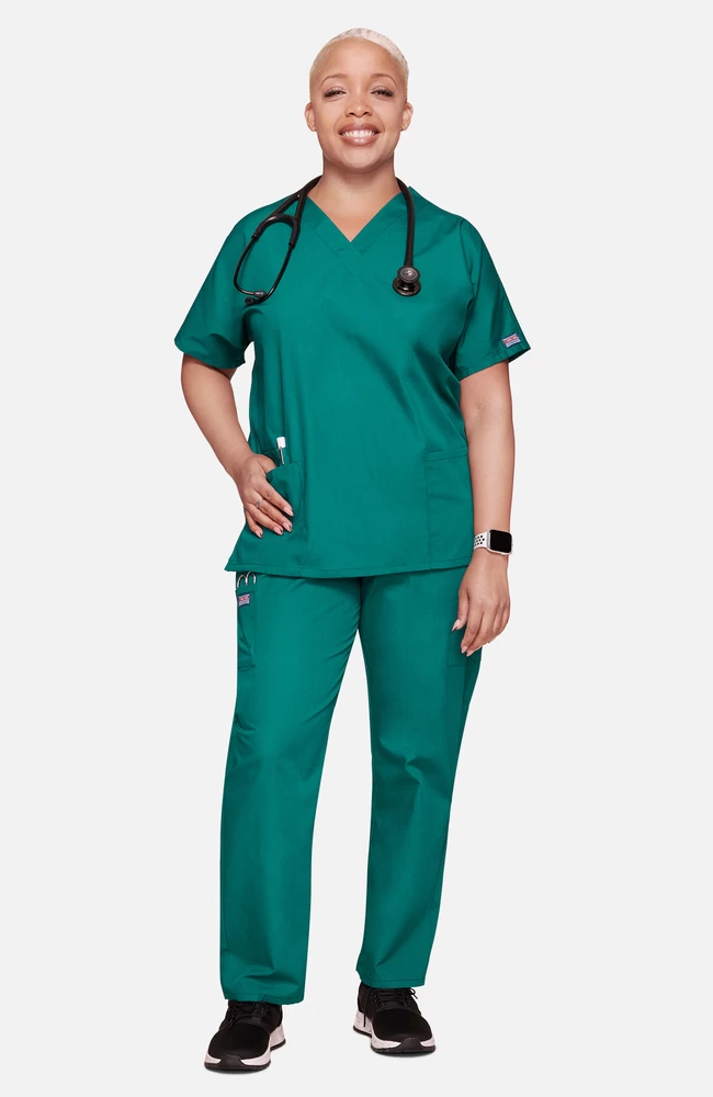 Women's V-Neck Solid Scrub Top & Elastic Waistband Cargo Scrub 3 Women's V-Neck Solid Scrub Top & Elastic Waistband Cargo Scrub