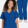 Women's Snap Front Solid Scrub Top & Elastic Waistband Cargo Sc 1 Women's Snap Front Solid Scrub Top & Elastic Waistband Cargo Sc -Medical Nurse Clothing Shop 1 ck 40set 650