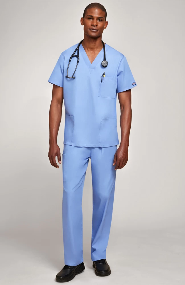 Unisex V-Neck Solid Scrub Top & Drawstring Cargo Scrub Pant Set 3 Unisex V-Neck Solid Scrub Top & Drawstring Cargo Scrub Pant Set