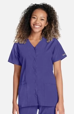 Women's Snap Front 2-Pocket Solid Scrub Top