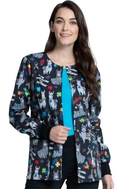 Cherokee Clearance Women's Llama Love Print Scrub Jacket