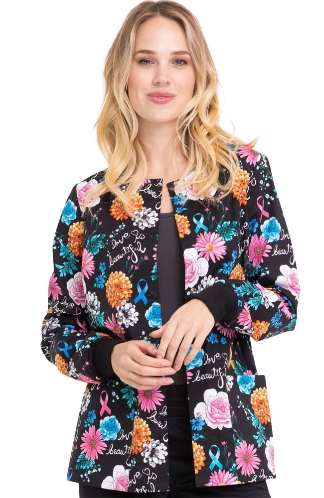 Cherokee Clearance Women's Love Is Beautiful Print Scrub Jacket 3 Cherokee Clearance Women's Love Is Beautiful Print Scrub Jacket