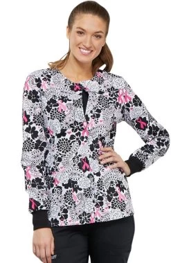 Cherokee Clearance Women's Snap Front Floral Print Scrub Jacket