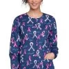 Cherokee Clearance Women's Snap Front Pink Ribbon Print Scrub Jacket