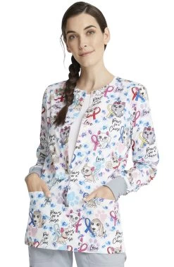 Cherokee Clearance Women's Snap Front Paws For A Cause Print Jacket