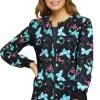 Cherokee Clearance Women's Zip Front Knit Panel Butterfly Print Scrub Jacket -Medical Nurse Clothing Shop 1 ck ck307 printclearancebof 650