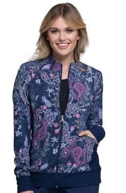 Cherokee Clearance Women's Zip Front Warm-Up Floral Print Scrub Jacket
