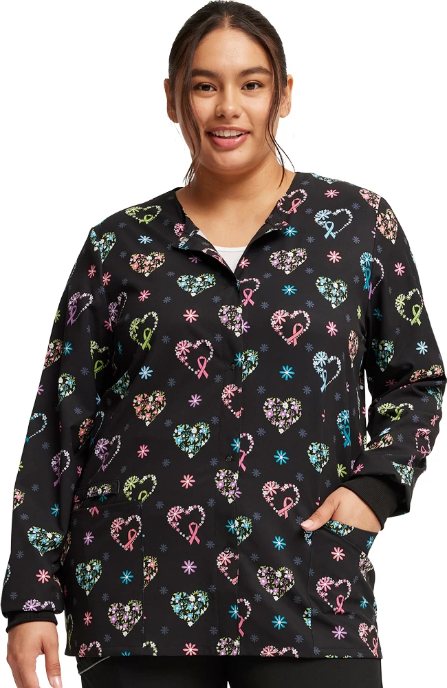 Cherokee Women's Snap Front Care Flor-All Print Scrub Jacket 3 Cherokee Women's Snap Front Care Flor-All Print Scrub Jacket