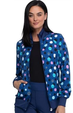 Cherokee Clearance Women's Poppin' Polka Dots Navy Print Scrub Jacket