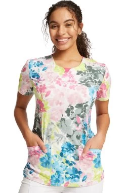 Cherokee Clearance Women's Brush Away Blooms Print Scrub Top