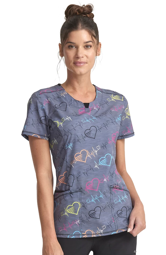 Cherokee Women's Round Neck Pop Beats Print Scrub Top 3 Cherokee Women's Round Neck Pop Beats Print Scrub Top