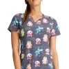 Cherokee Clearance Women's Science Friends Print Scrub Top -Medical Nurse Clothing Shop 1 ck ck637 printclearancesif 650