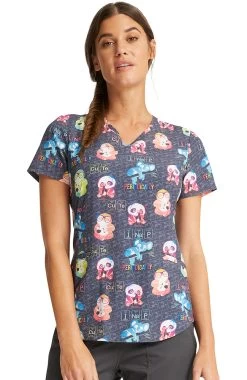Cherokee Clearance Women's Science Friends Print Scrub Top