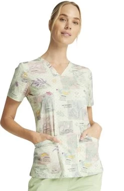 Cherokee Clearance Women's Herbal Wellness Print Scrub Top