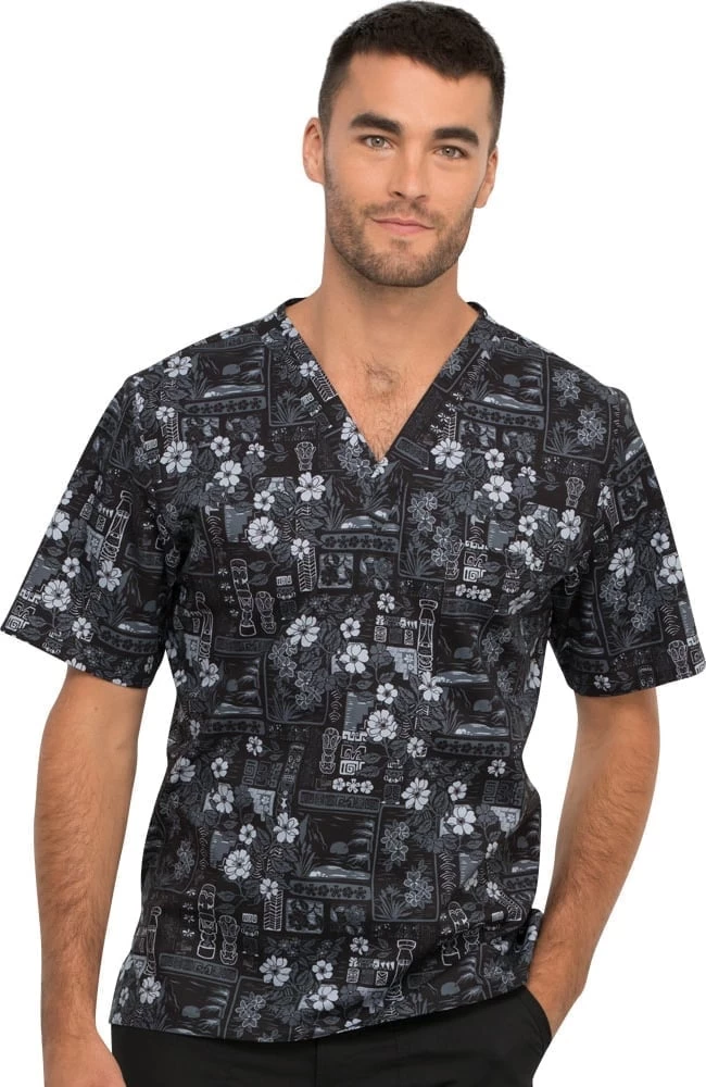 Cherokee Clearance Men's Its Tiki Time Print Scrub Top 3 Cherokee Clearance Men's Its Tiki Time Print Scrub Top