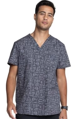 Cherokee Clearance Men's Instrumental Helpers Print Scrub Top