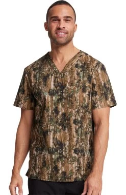 Cherokee Clearance Men's Outdoor Life Print Scrub Top