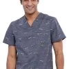 Cherokee Clearance Men's Rawrsome Print Scrub Top