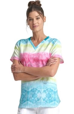Cherokee Women's Trippy Stripes Print Scrub Top