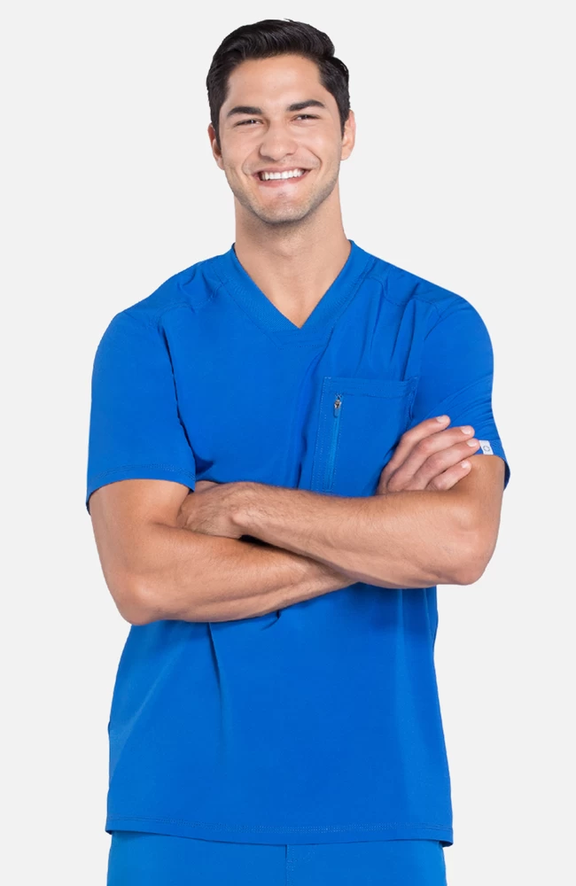Cherokee Men's V-Neck Knit Panel Solid Scrub Top 3 Cherokee Men's V-Neck Knit Panel Solid Scrub Top