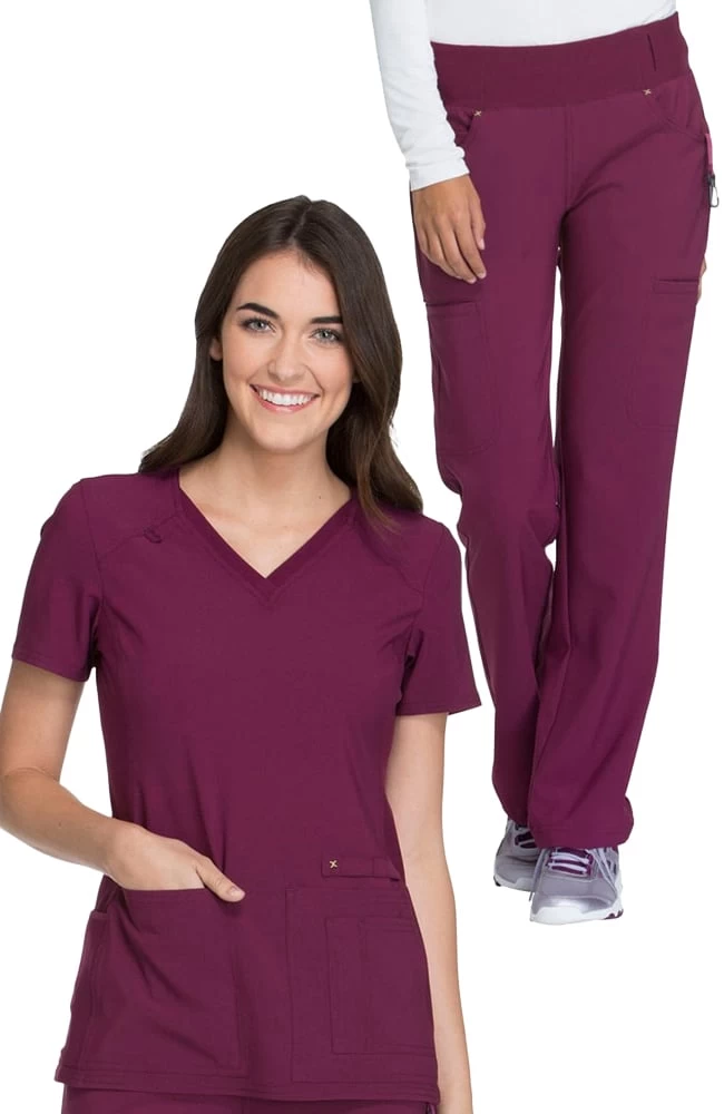 Cherokee Women's V-Neck Knit Back Solid Scrub Top & Knit Waistband Pull On Scrub P 3 Cherokee Women's V-Neck Knit Back Solid Scrub Top & Knit Waistband Pull On Scrub P