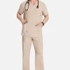 Cherokee Men's V-Neck Solid Scrub Top & Zip Fly Cargo Scrub Pant Set