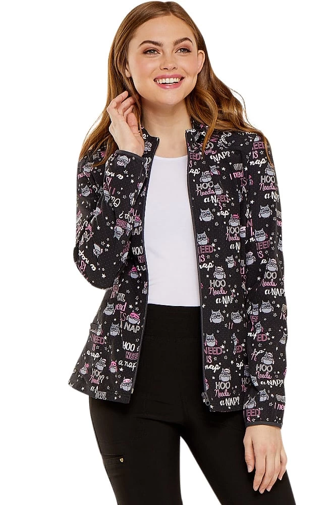 Clearance Women's Zip Front Warm-Up Owl Print Scrub Jacket 3 Clearance Women's Zip Front Warm-Up Owl Print Scrub Jacket