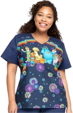 Cherokee Clearance Women's Coming Or Going Print Scrub Top