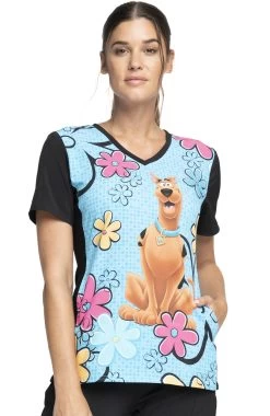 Cherokee Clearance Women's Scooby Sunshine Print Scrub Top