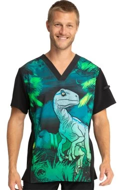 Cherokee Clearance Men's Jungle Nights Print Scrub Top