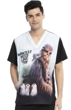 Cherokee Clearance Men's Chewie Print Scrub Top
