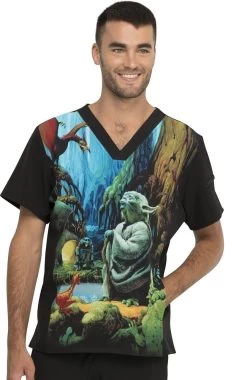 Cherokee Clearance Men's Jedi Master I Am Print Scrub Top