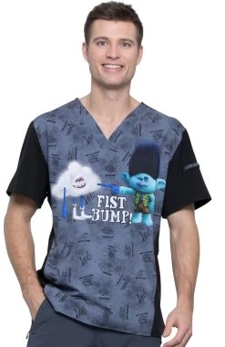 Cherokee Clearance Men's V-Neck Fist Bump Club Print Scrub Top