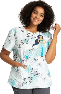Cherokee Clearance Women's Lotus Garden Print Scrub Top