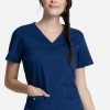 Women's Knit Panel Solid Scrub Top -Medical Nurse Clothing Shop 1 ck ww2968 650