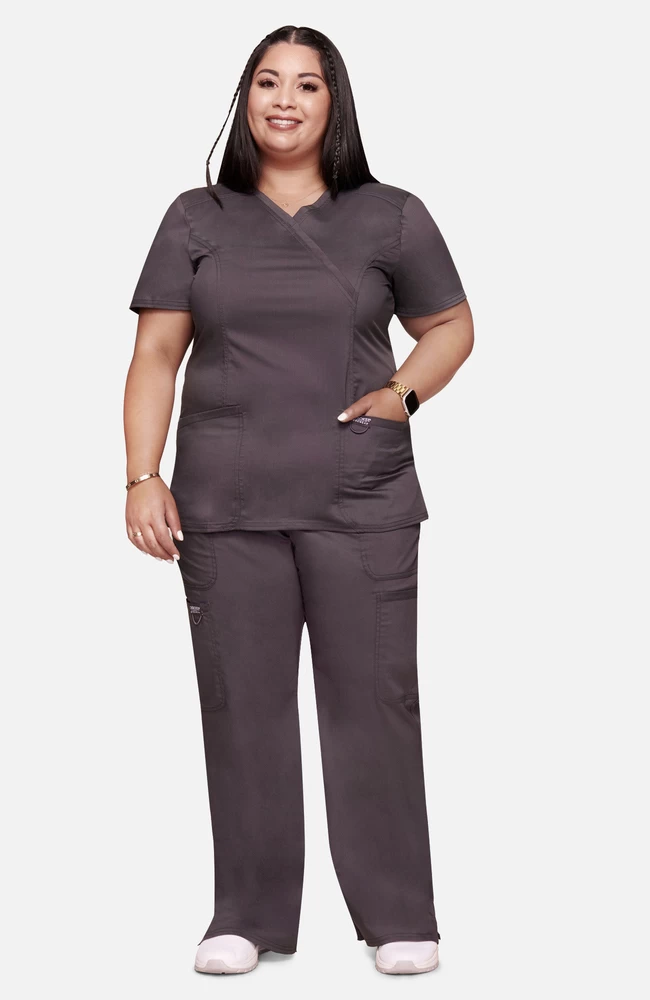 Women's Mock Wrap Solid Scrub Top & Drawstring Flare Scrub 3 Women's Mock Wrap Solid Scrub Top & Drawstring Flare Scrub