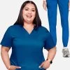 Women's V-Neck Solid Scrub Top & Tapered Jogger Scrub Pant Set -Medical Nurse Clothing Shop 1 ck wwset04 650