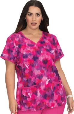Clearance Lite Women's Eve Blurry Hearts Print Scrub Top