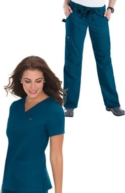 Women's Nicole V-Neck Solid Scrub Top & Lindsey Cargo Scrub Pant Set