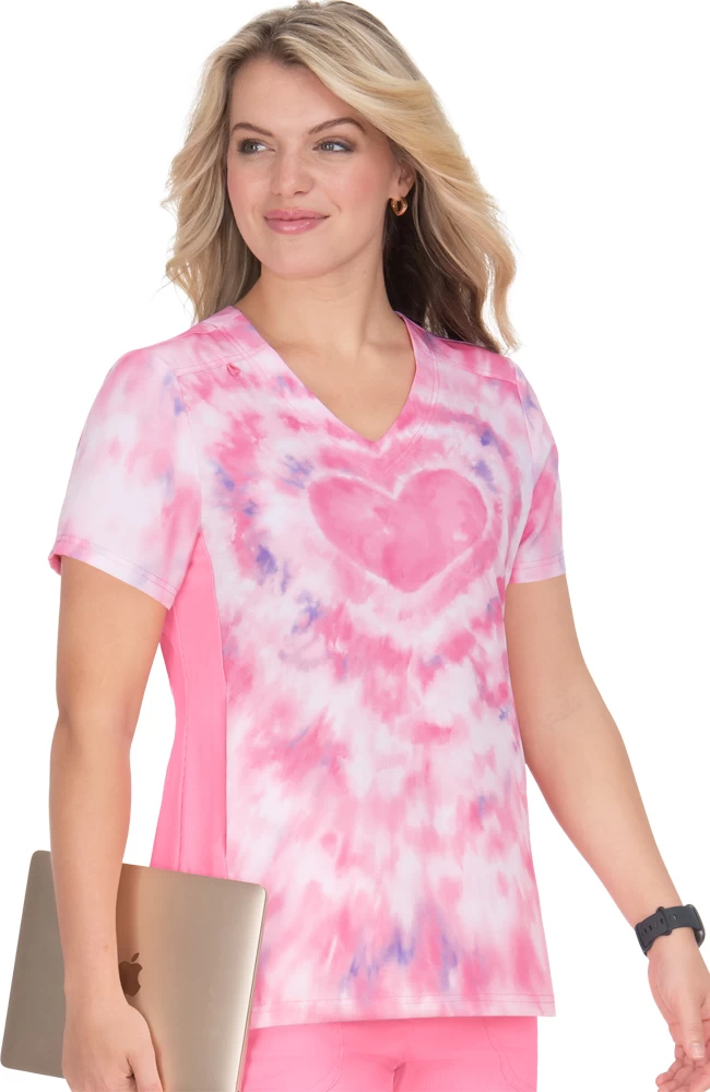 Women's Reform Ombre Tie Dye Hearts Print Scrub Top 3 Women's Reform Ombre Tie Dye Hearts Print Scrub Top